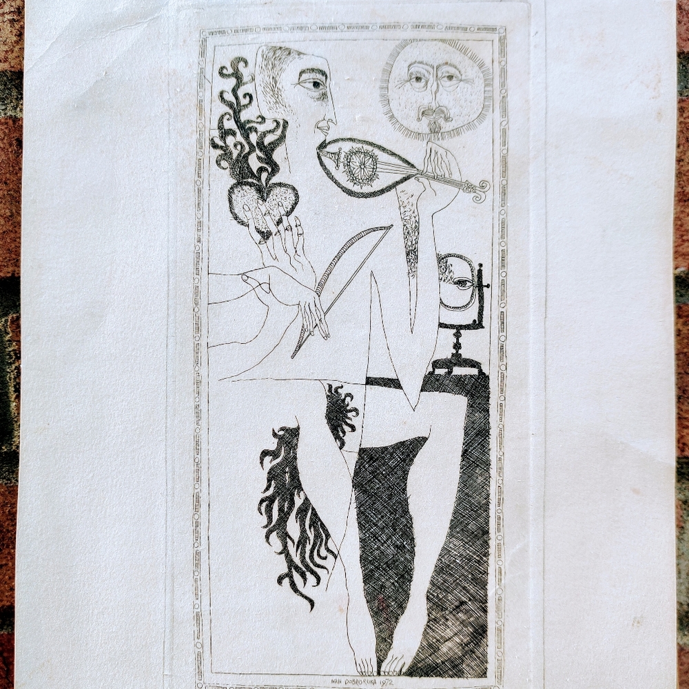 RARE Original Etching by Ivan Dobroruka 1972 Surrealistic Erotic